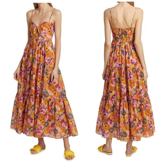 Zimmermann Violet Cut-Out Tiered Cotton Sweetheart Nek Midi-Dress Size 3 / 10 US - Picture 1 of 7